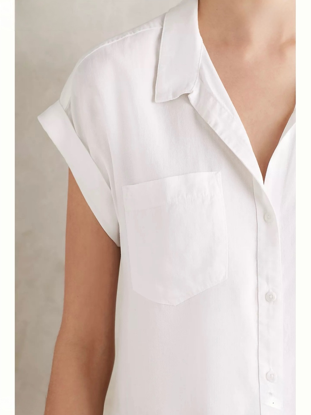 Cloth & Stone White Relaxed Short-Sleeve Button-Down 100% Tencel Top - Picture 2 of 9